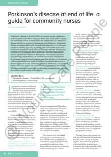 Parkinsons disease at end of life: a guide for community nurses
