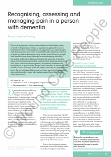 Recognising, assessing and managing pain in a person with dementia