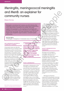 Meningitis, meningococcal meningitis and MenB: an explainer for  community nurses