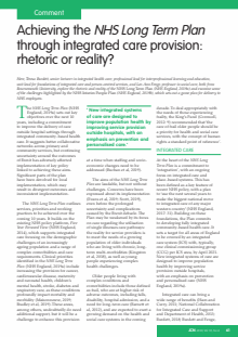 Achieving the NHS Long Term Plan through integrated care provision: rhetoric or reality?